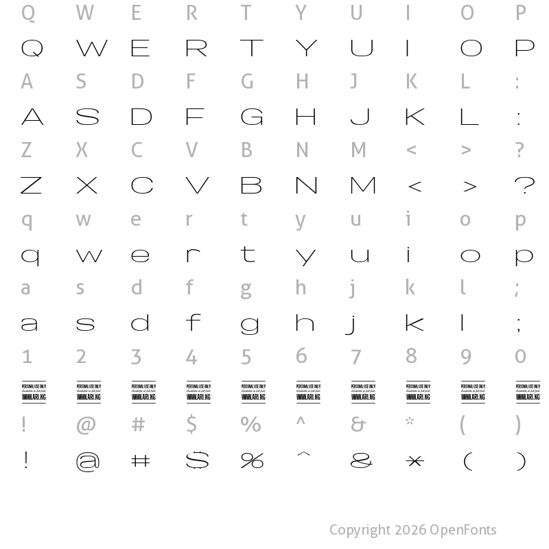 Character Map of Specify PERSONAL Extraexpanded Light
