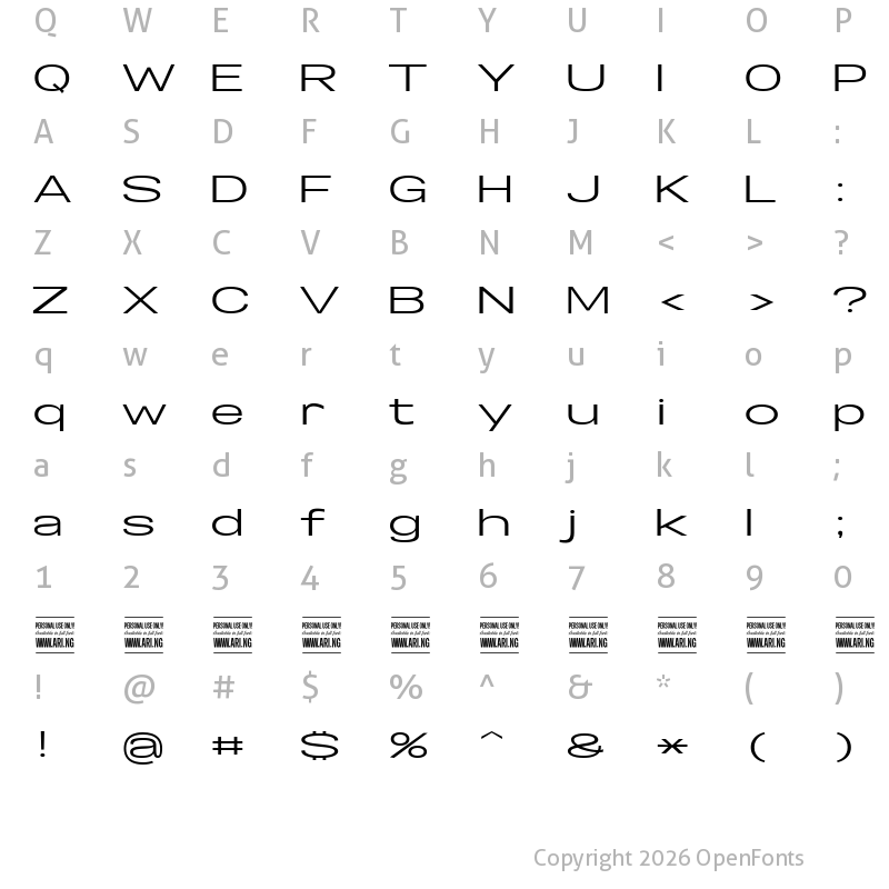 Character Map of Specify PERSONAL Extraexpanded Medium