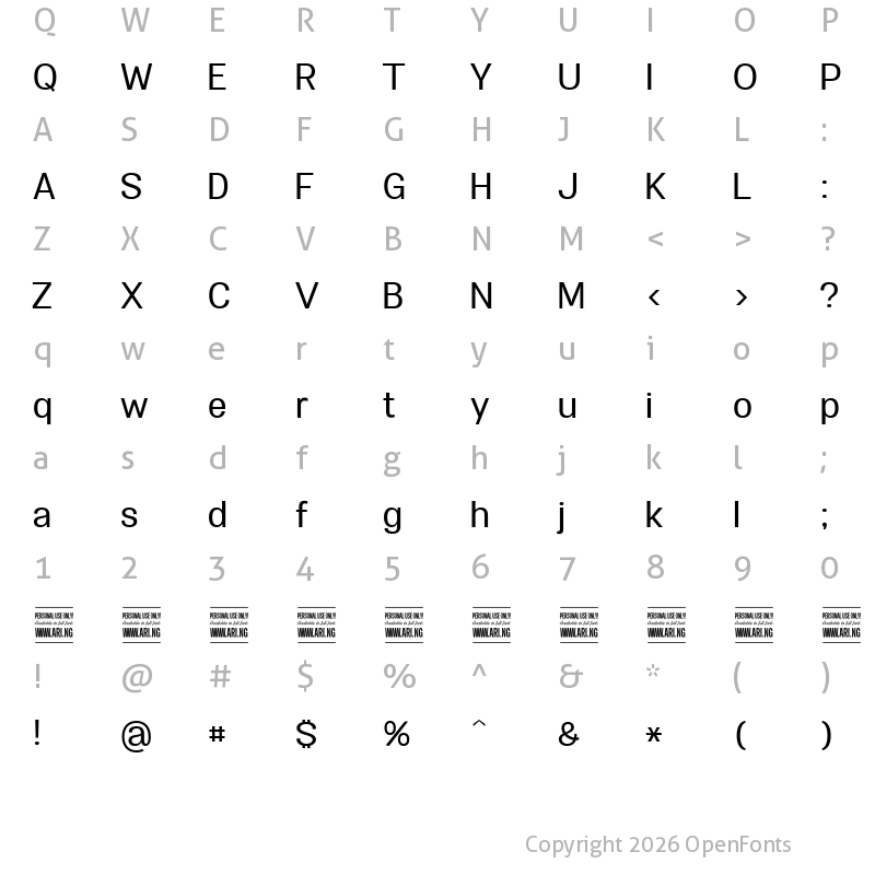 Character Map of Specify PERSONAL Normal Medium