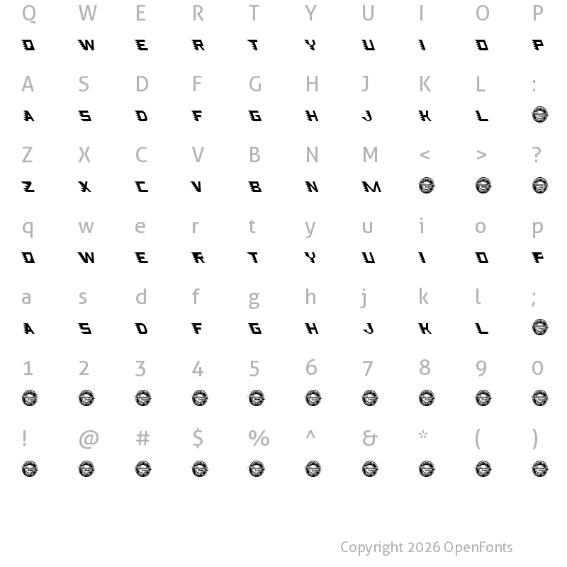 Character Map of Speed Attack Demo Left Italic