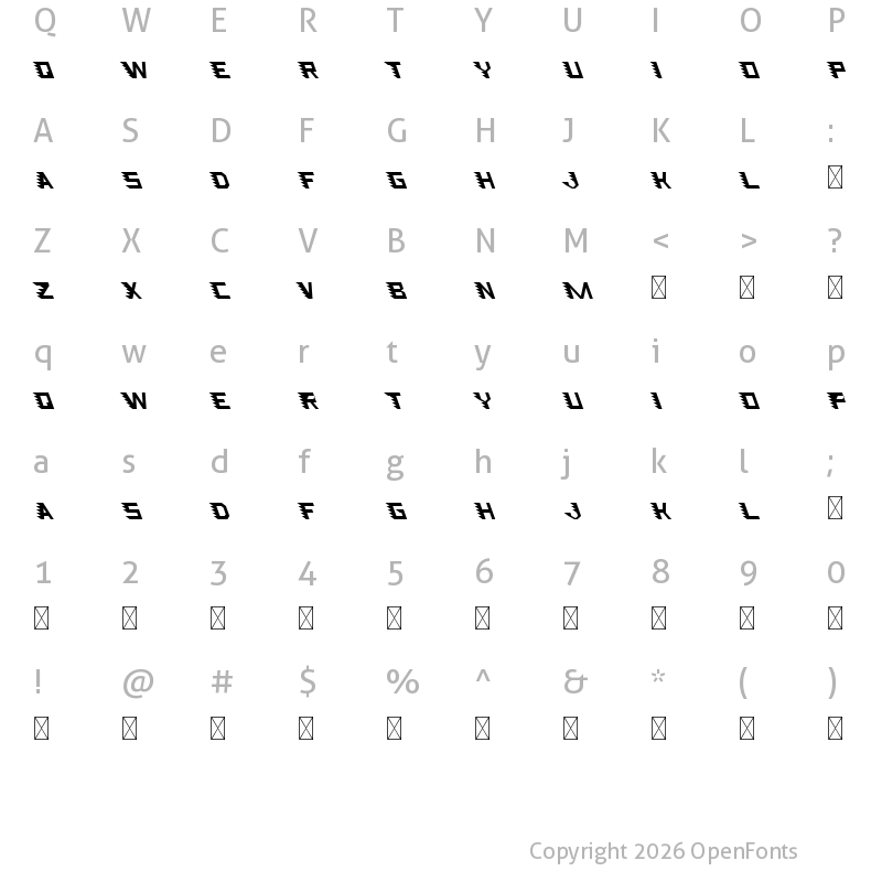 Character Map of Speed Attack Left Italic