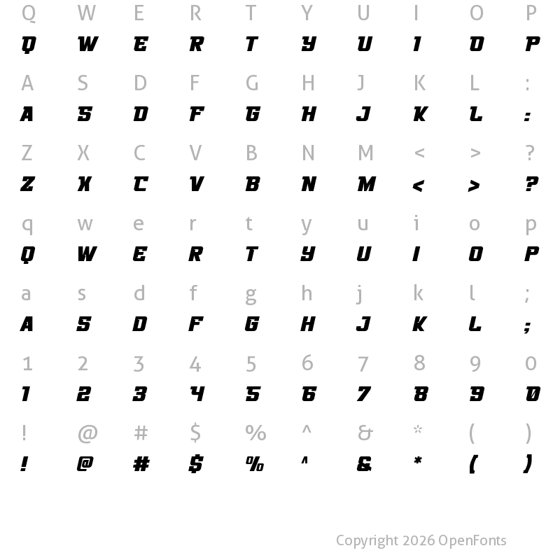 Character Map of Speed Demon Regular