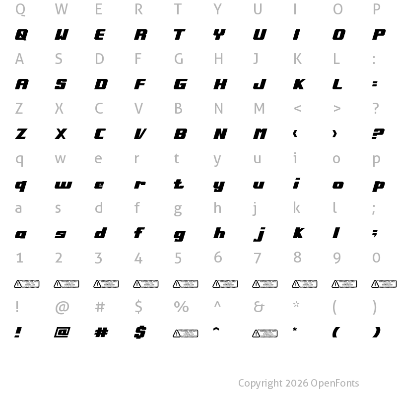 Character Map of SPEEDRACE Regular