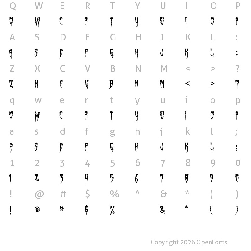 Character Map of Spiderfingers Regular