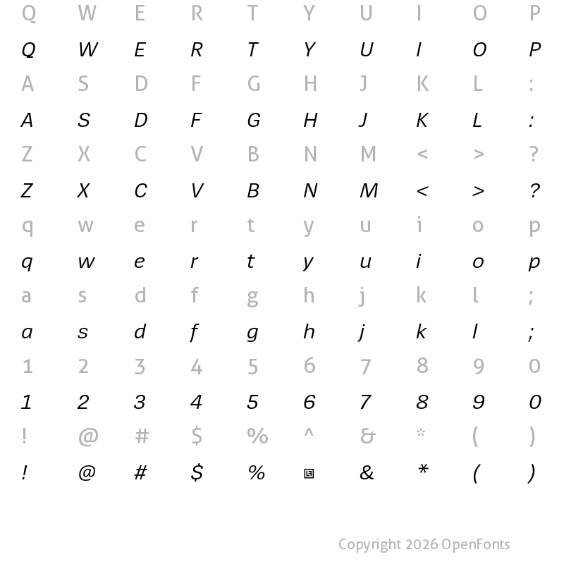 Character Map of SpiegelSans Trial Italic