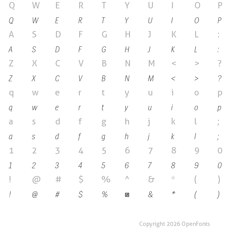 Character Map of SpiegelSansCd Trial ExtraLight Italic