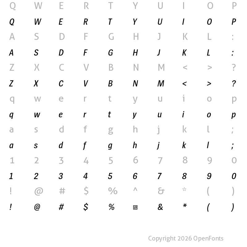 Character Map of SpiegelSansCd Trial SemiBold Italic