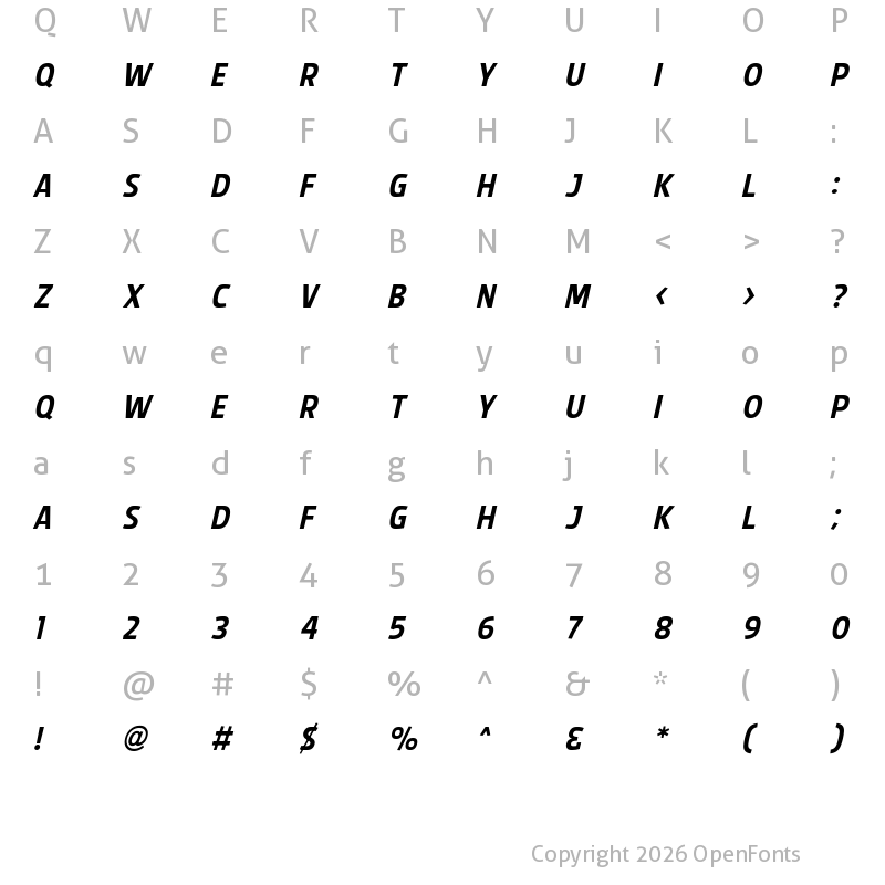 Character Map of Splendid Plan 9 Italic