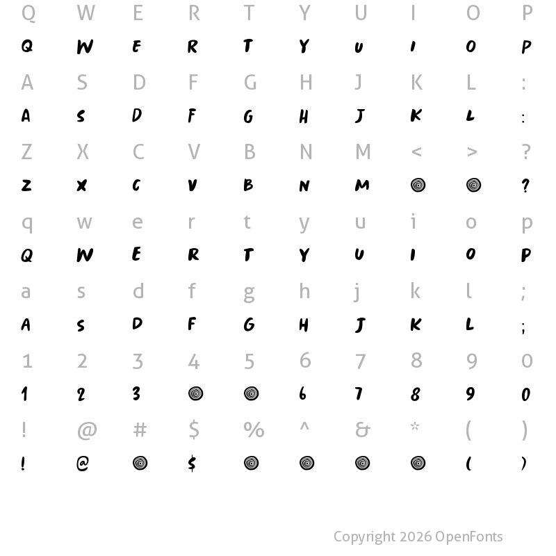 Character Map of Springwood Brush DEMO Regular