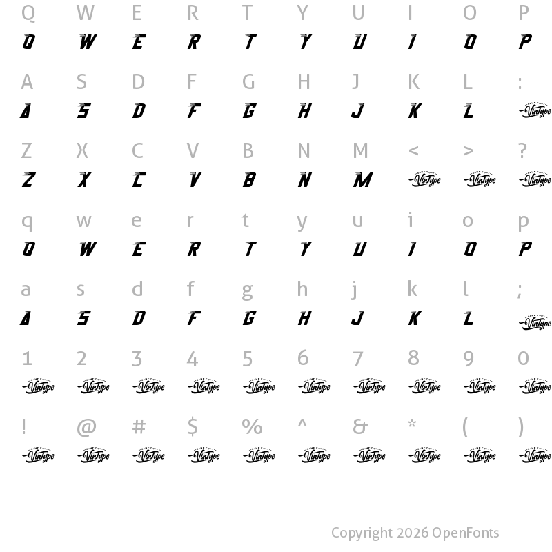 Character Map of Sprint Runner Demo Regular