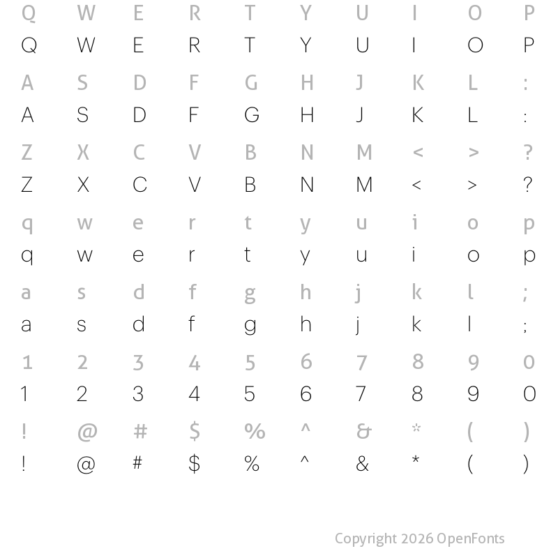 Character Map of Sprint Sans Light
