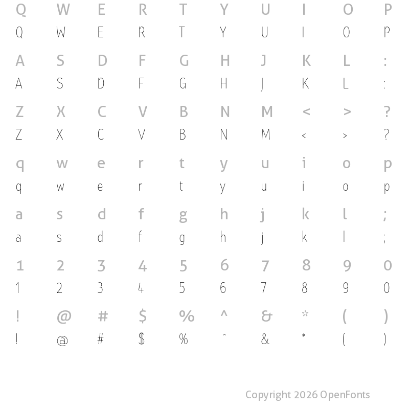 Character Map of St Transmission 100 Condensed Thin