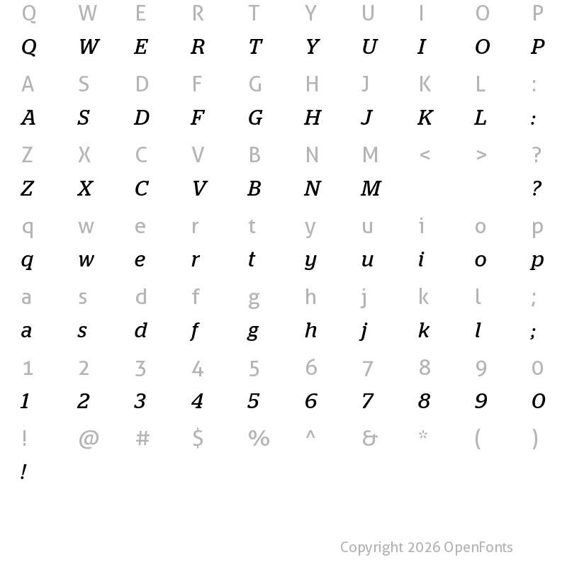 Character Map of Stag Italic