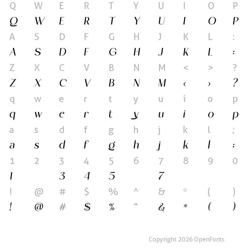 Character Map of Stanger Italic