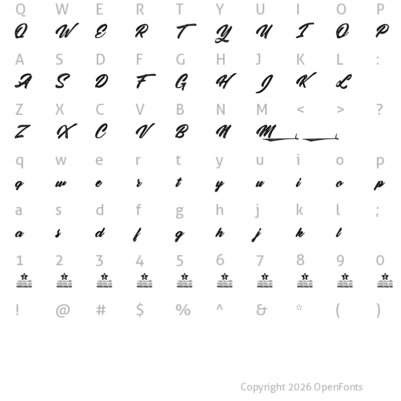 Character Map of Stanley Roots Personal Use Regular