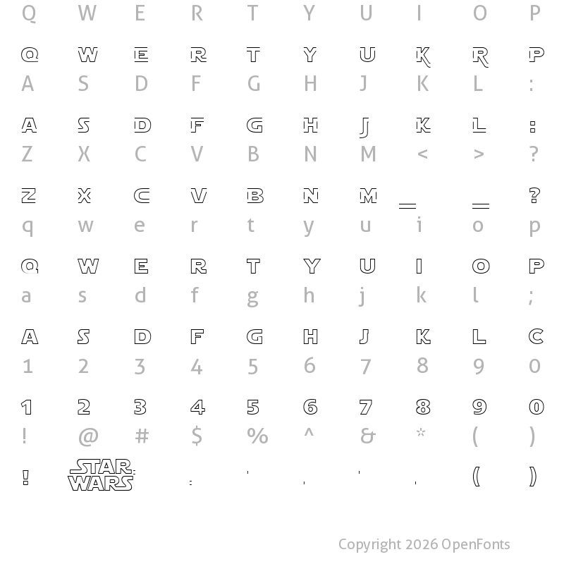 Character Map of Star Jedi Hollow Regular