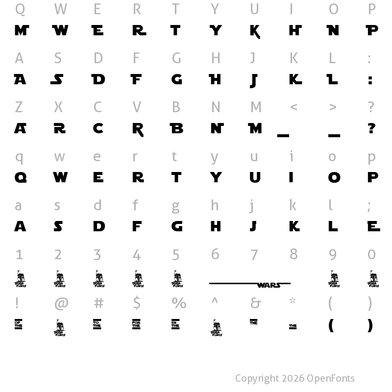 Character Map of Star Jedi Logo DoubleLine2 Regular
