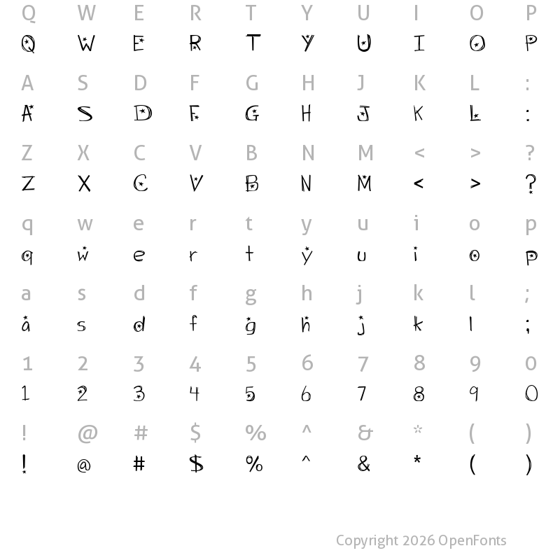 Character Map of Starry Night Regular
