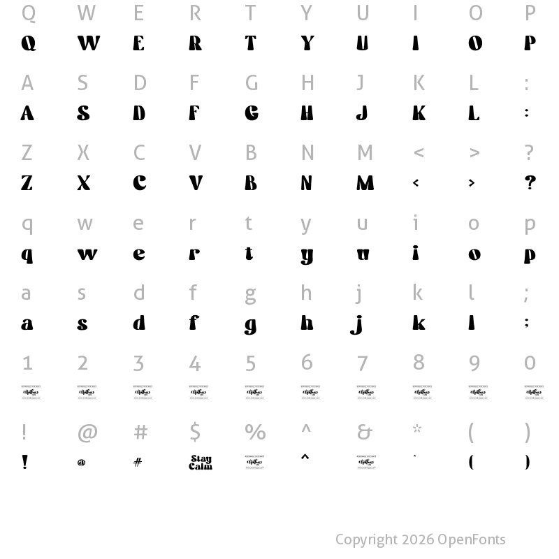 Character Map of Stay Calm Personal Use Regular