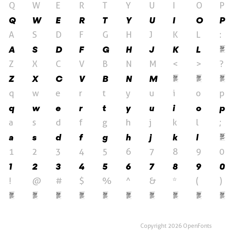 Character Map of Steradian TRIAL Black Italic