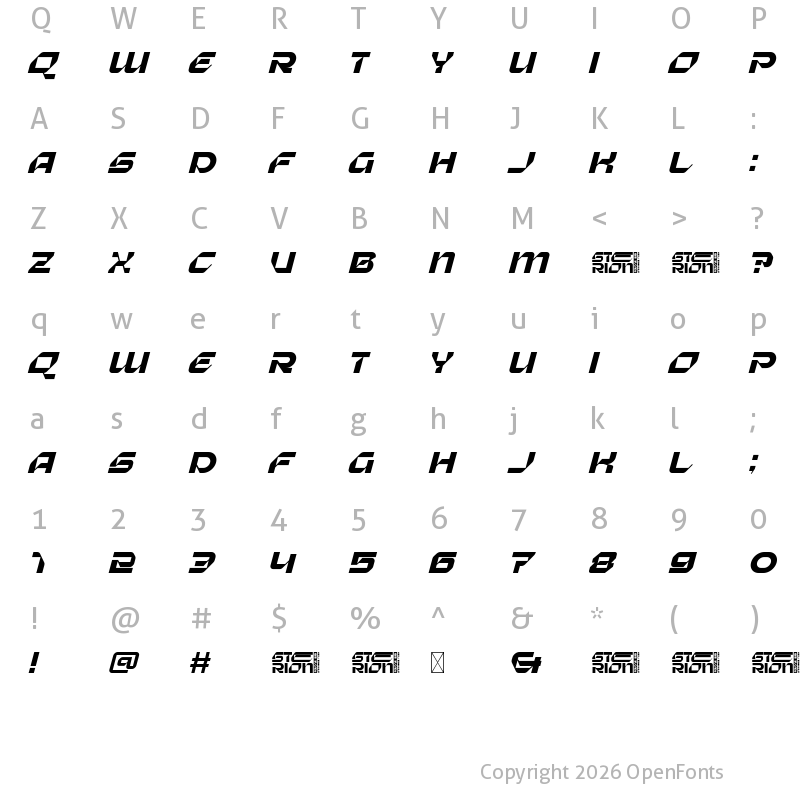 Character Map of Sterion Italic