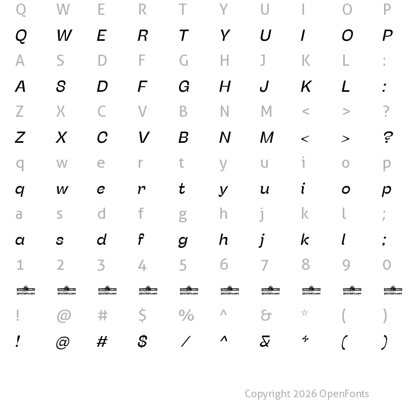 Character Map of Stinger Fit Trial Italic
