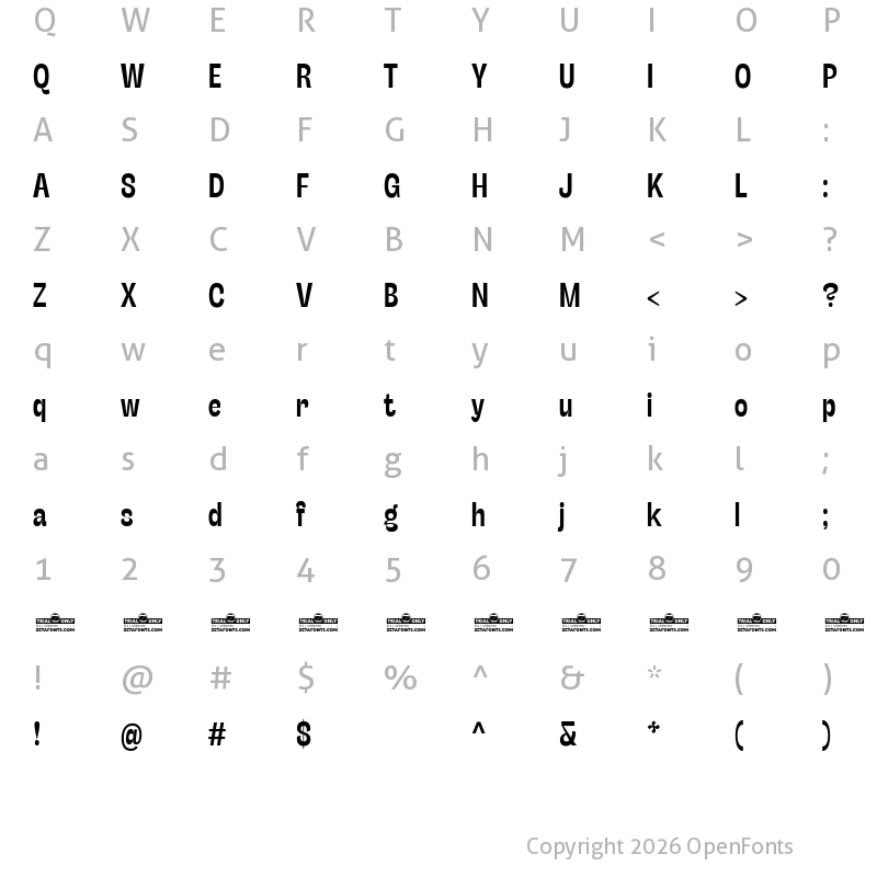 Character Map of Stinger Slim Trial Bold