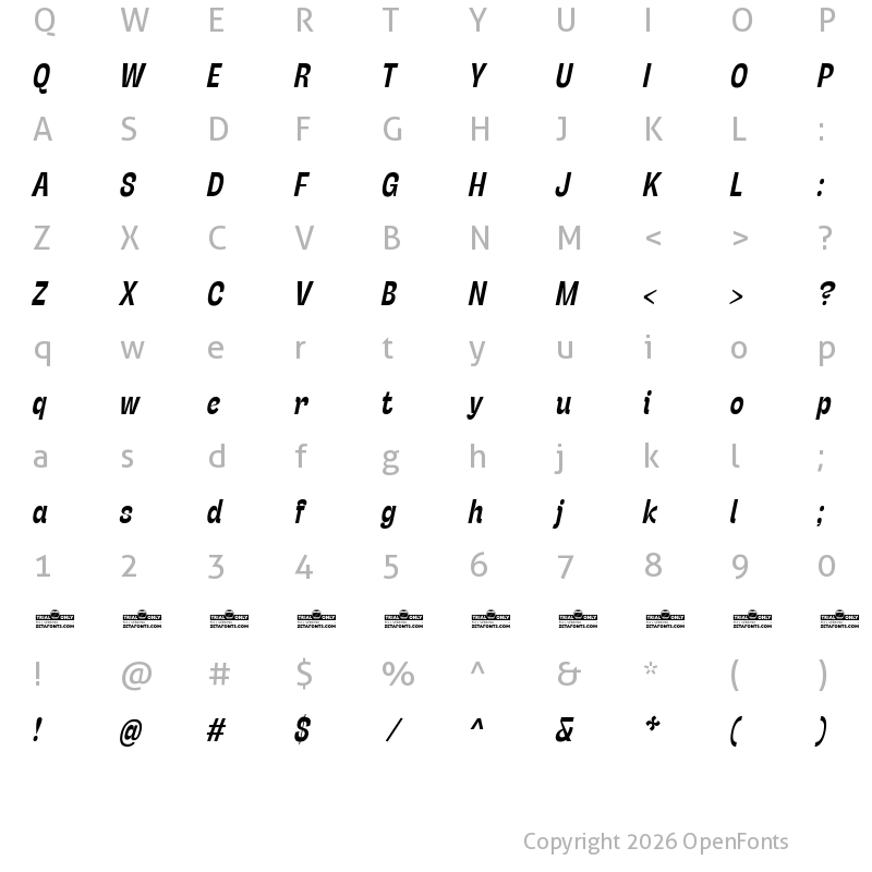 Character Map of Stinger Slim Trial Bold Italic