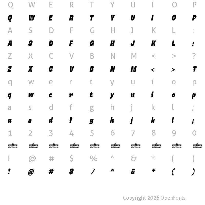 Character Map of Stinger Slim Trial Heavy Italic