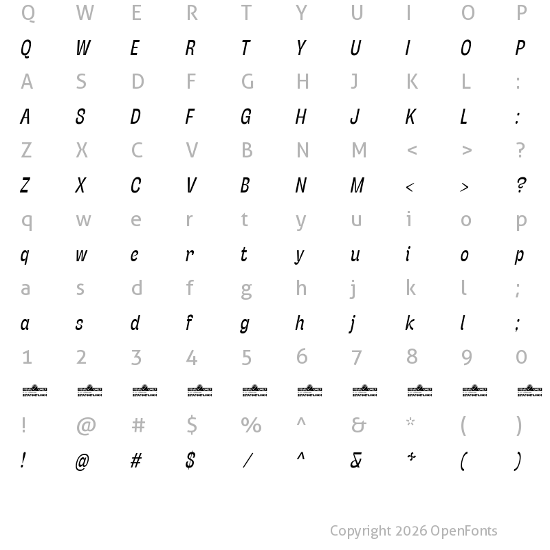 Character Map of Stinger Slim Trial Italic
