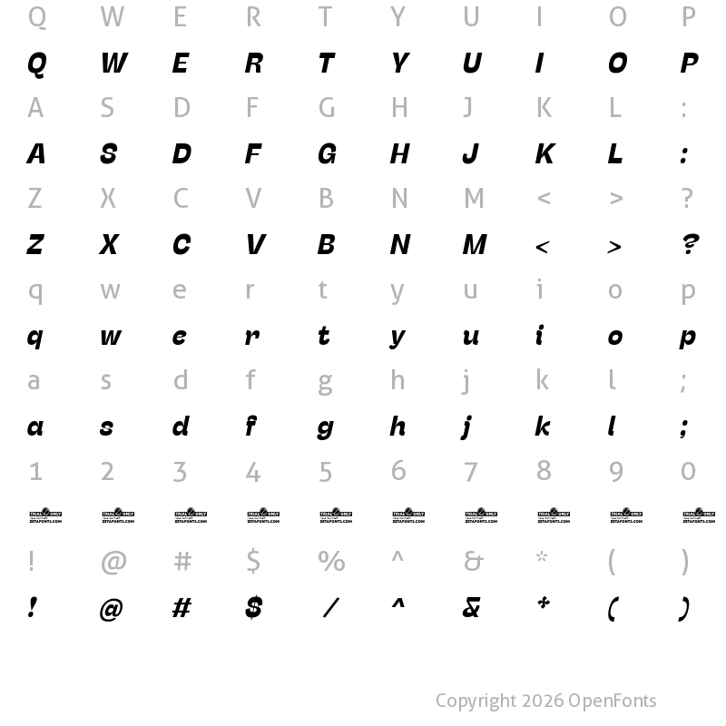 Character Map of Stinger Trial Bold Italic