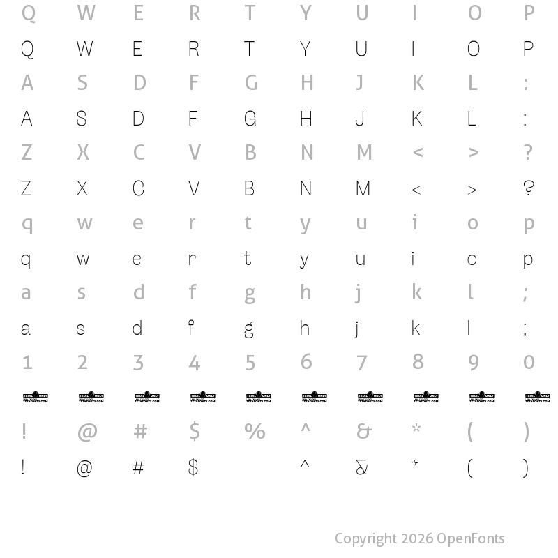Character Map of Stinger Trial Thin