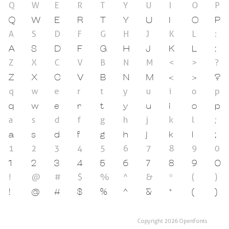 Character Map of Stinger Wide Thin