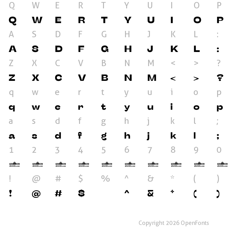 Character Map of Stinger Wide Trial Bold