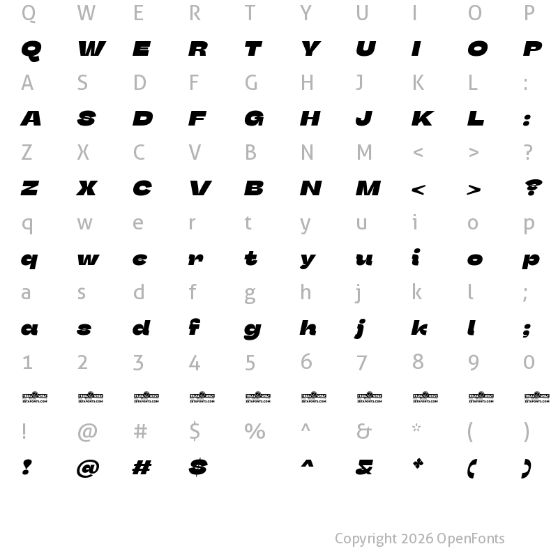 Character Map of Stinger Wide Trial Heavy Italic