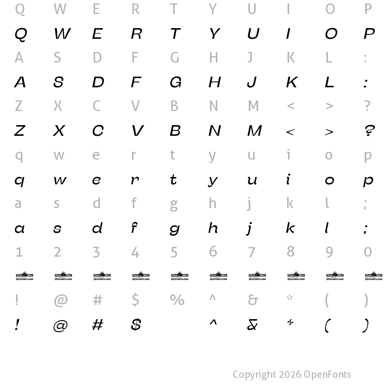 Character Map of Stinger Wide Trial Italic