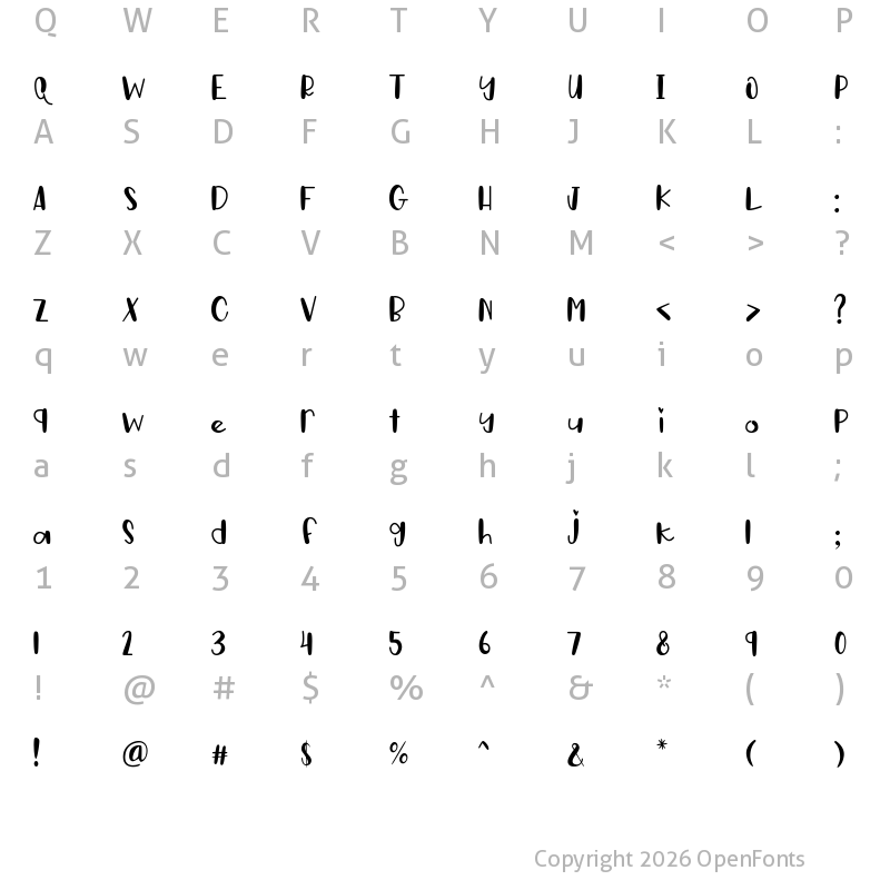 Character Map of Stitching of Children Regular