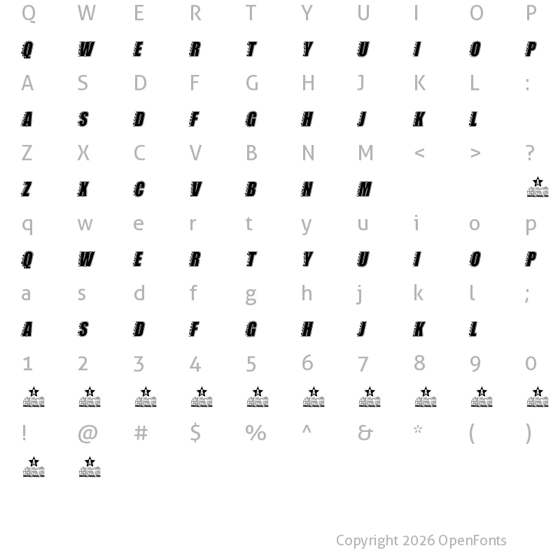 Character Map of STOCKCAR PERSONAL USE Bold Italic
