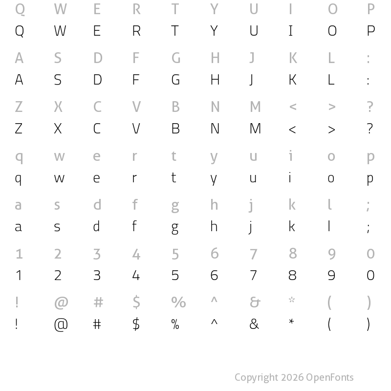 Character Map of Storia Sans ExtraLight