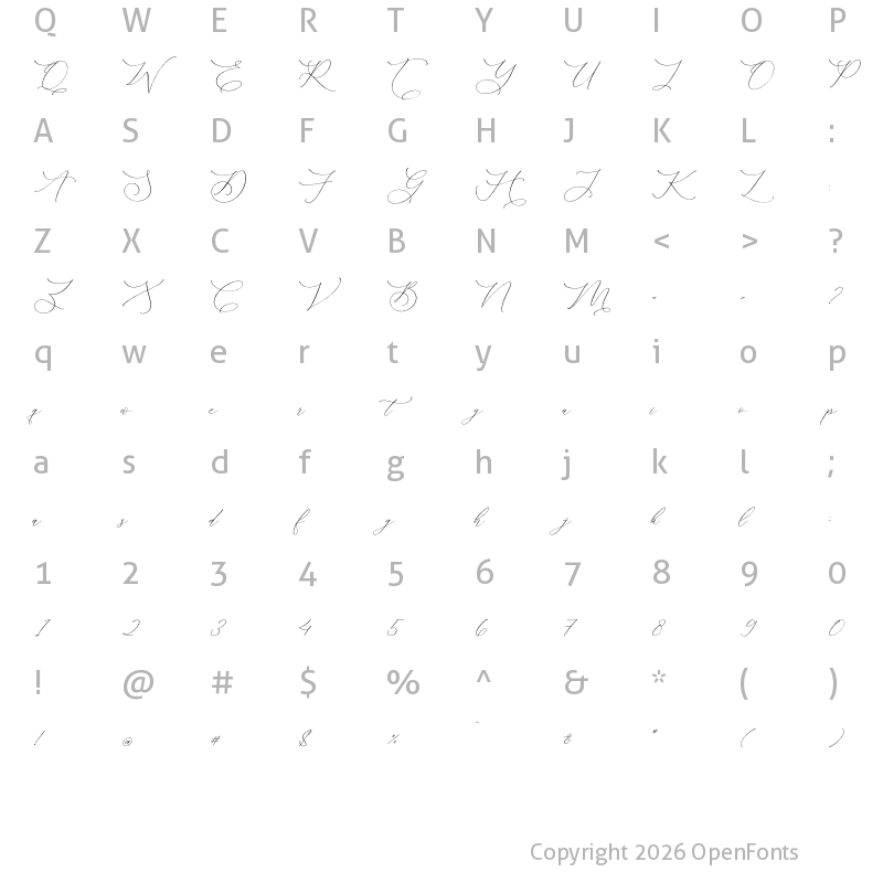 Character Map of Storyline Regario Script Regular