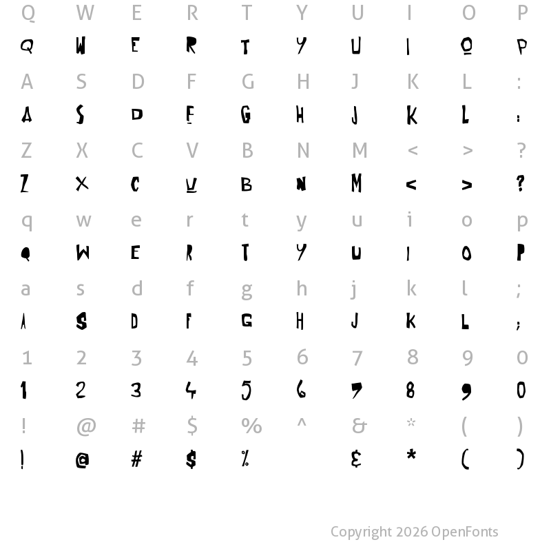 Character Map of Strange Clowns Regular
