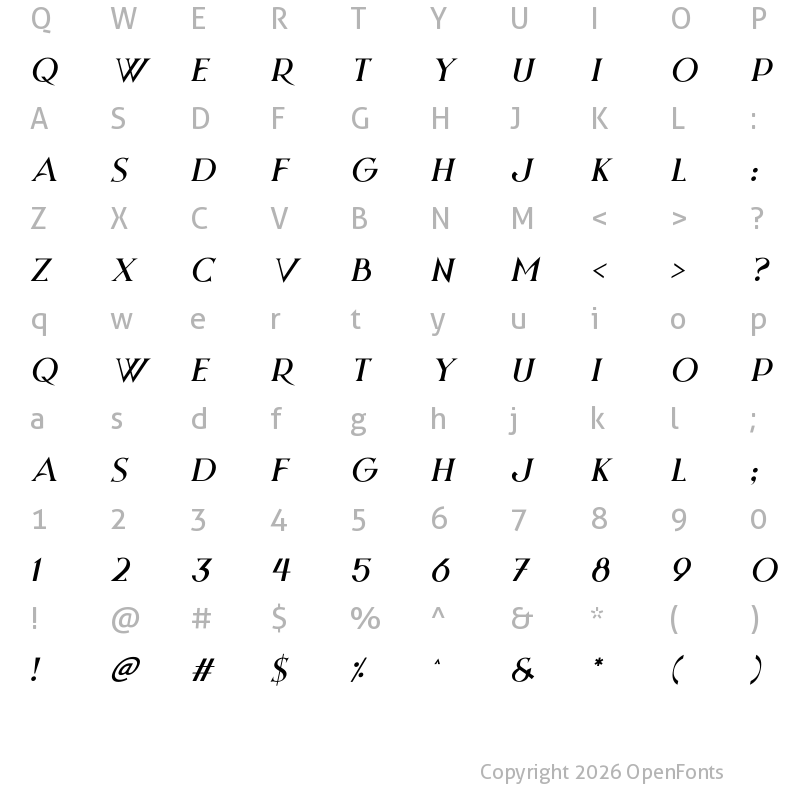 Character Map of Strange Dreams Italic