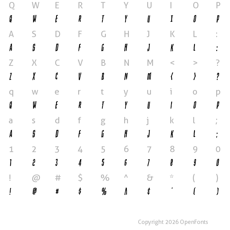 Character Map of Stranger Danger Rotalic Italic