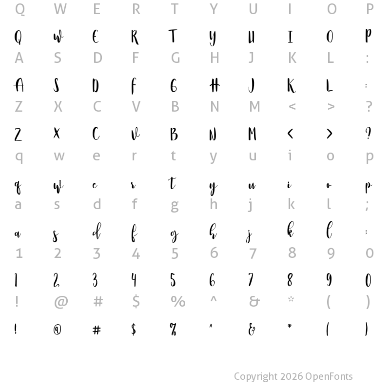 Character Map of Strawberry Script Reguler