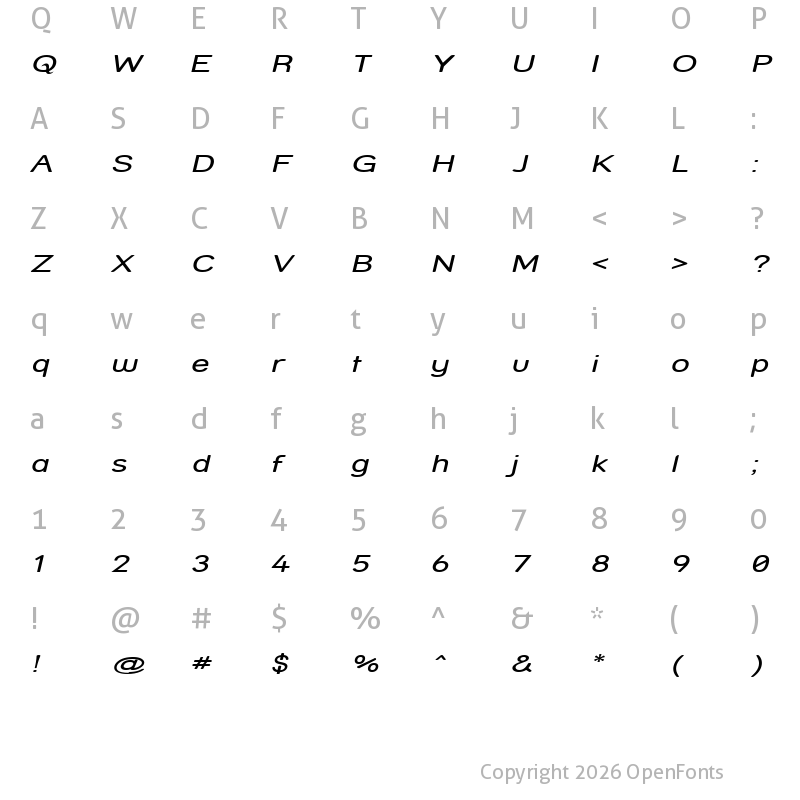 Character Map of Street - Compressed Italic