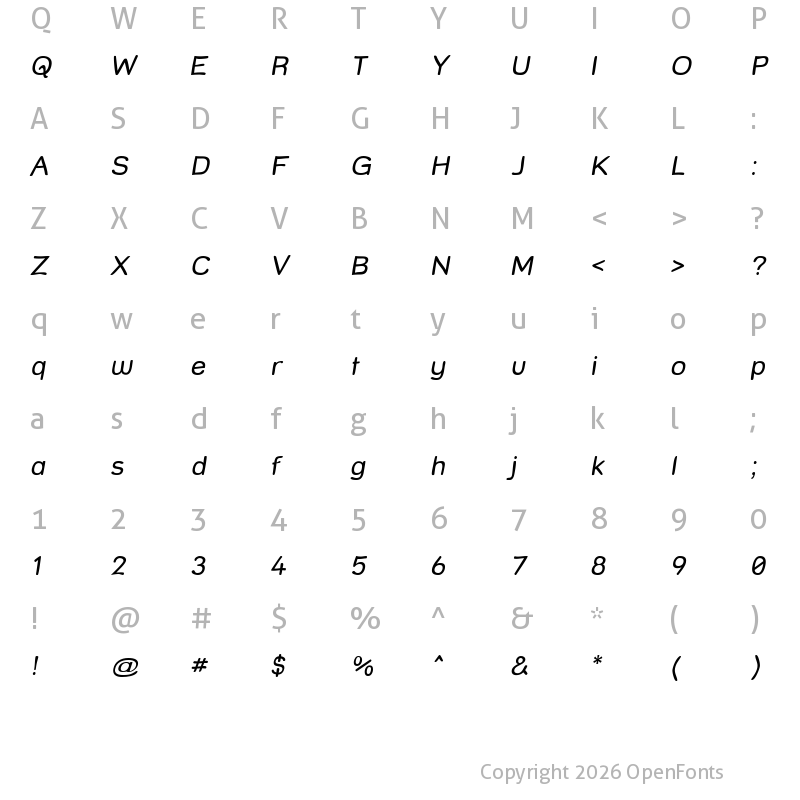 Character Map of Street Freehand Italic