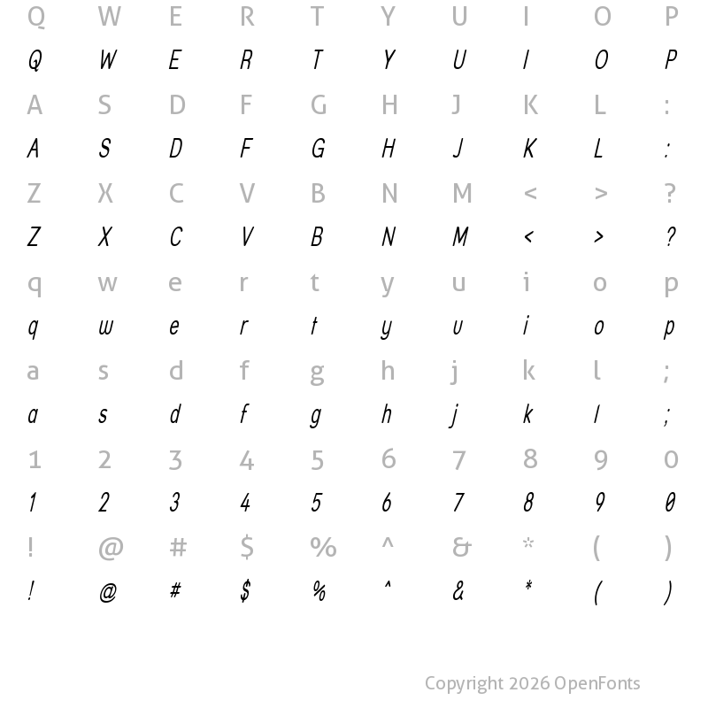 Character Map of Street - Thin Italic