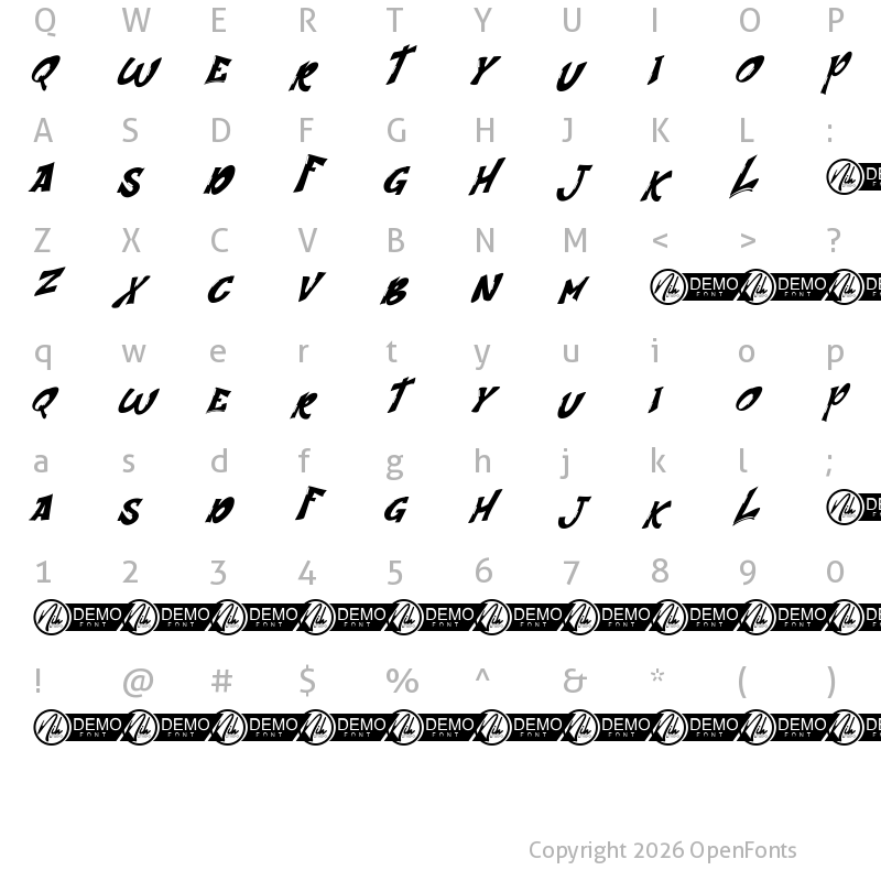 Character Map of Streetart Demo Italic