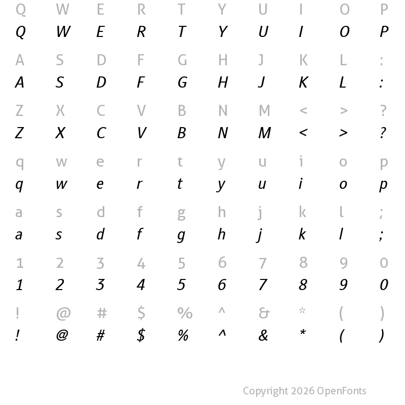 Character Map of Stroudley Trial Italic