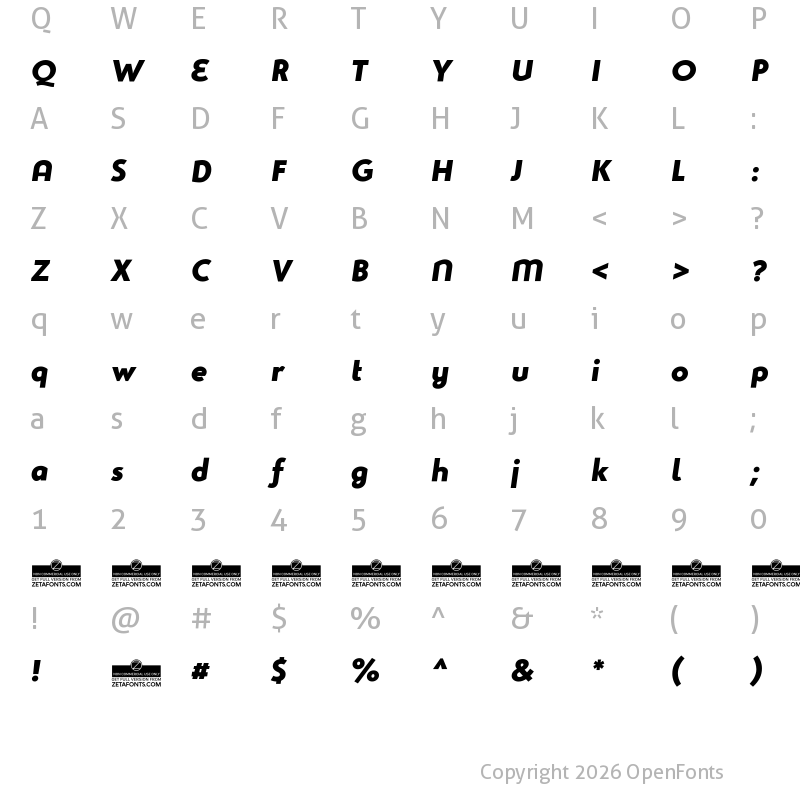 Character Map of Studio Gothic Trial ExtraBold Italic